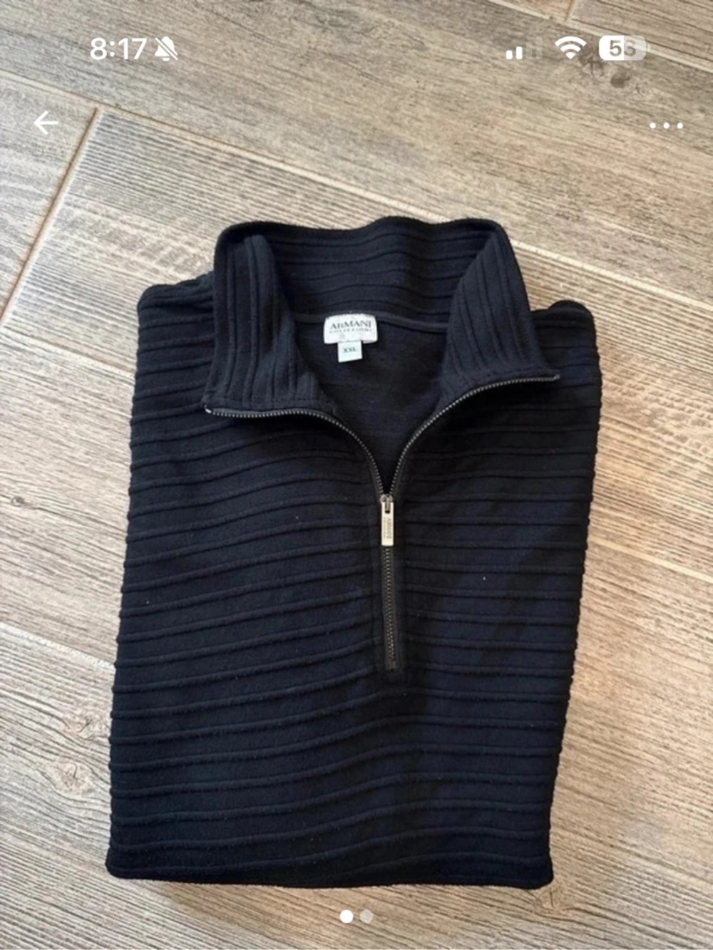 Armani Collezioni Black Ribbed Half-Zip Pullover